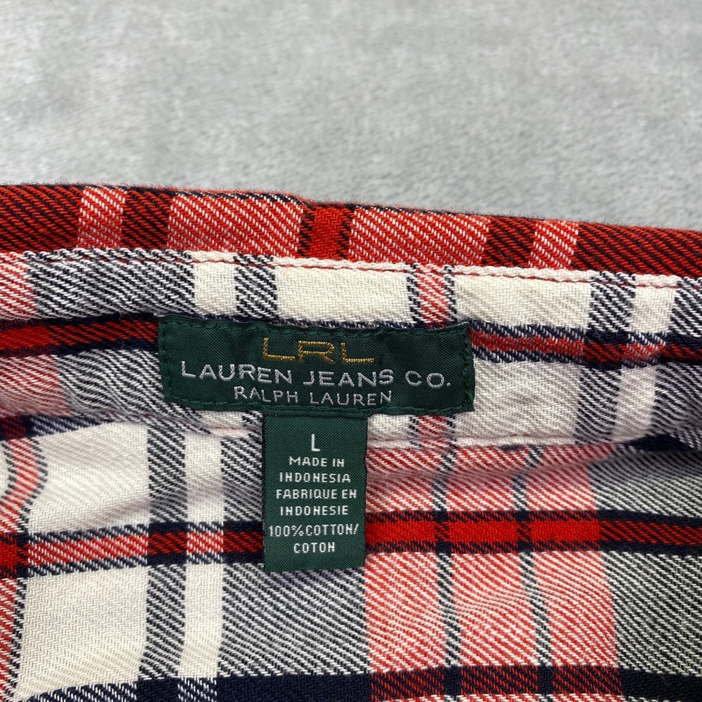 LRL Lauren Jeans‎ Co Ralph Lauren Plaid Flannel Shirt Red Long Sleeve Top Size L - Picture 4 of 7